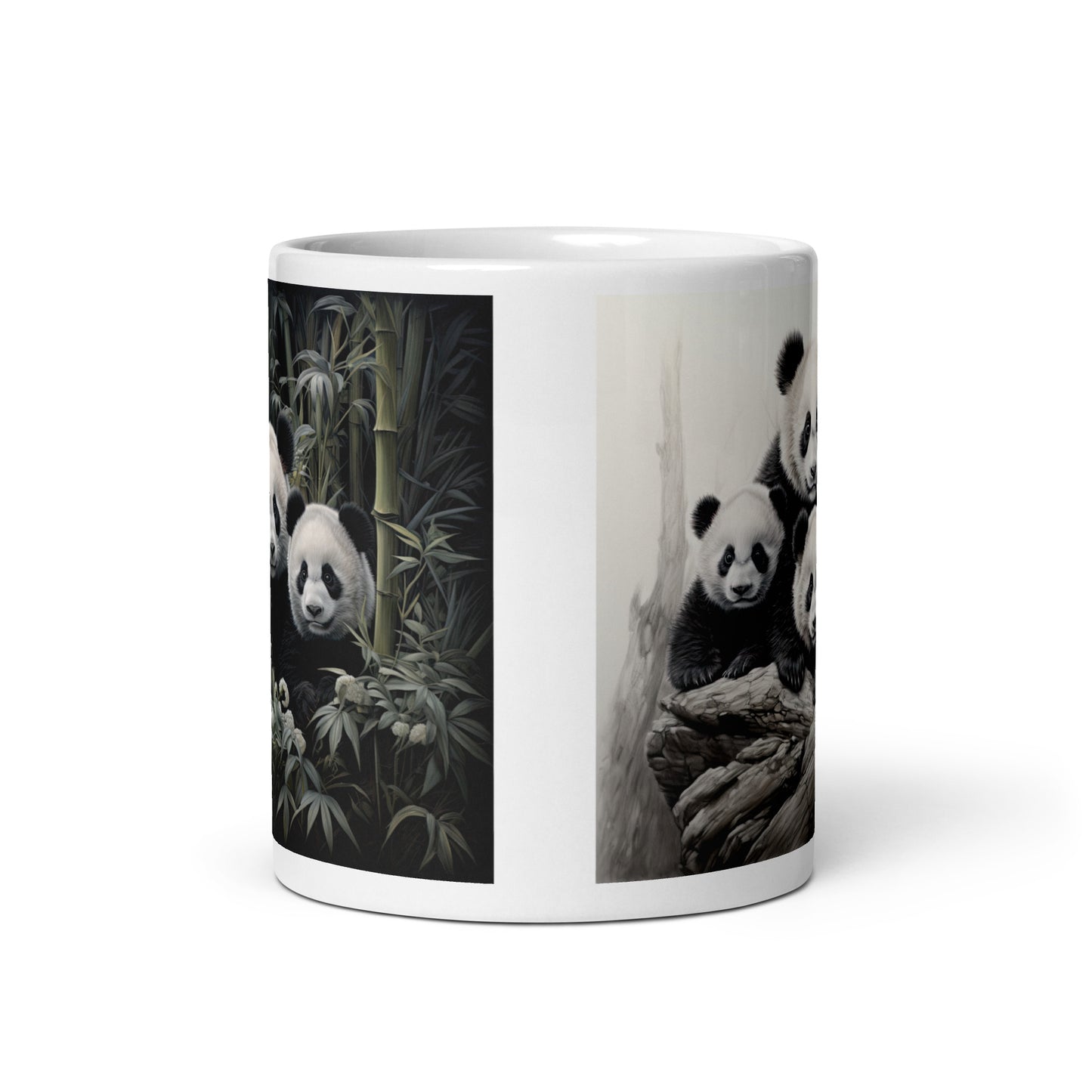 White glossy mug - Panda with Cubs 1
