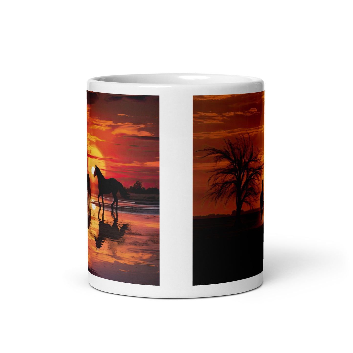 White glossy mug - Horses at Sunset 1
