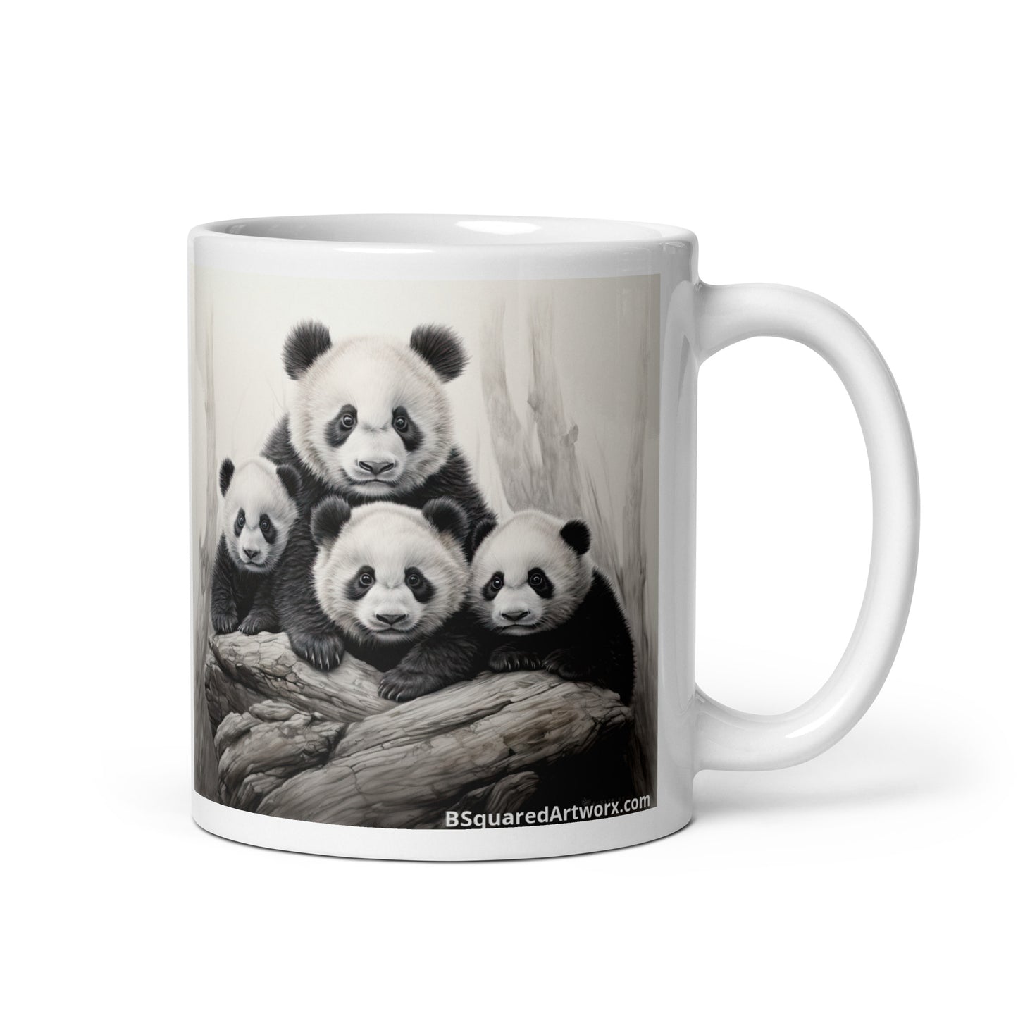 White glossy mug - Panda with Cubs 1