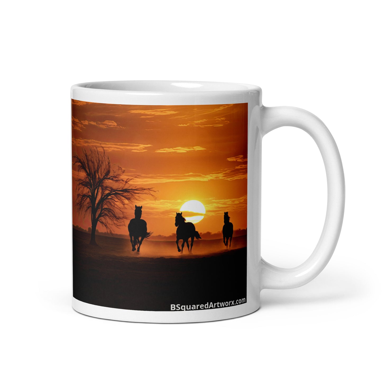 White glossy mug - Horses at Sunset 1
