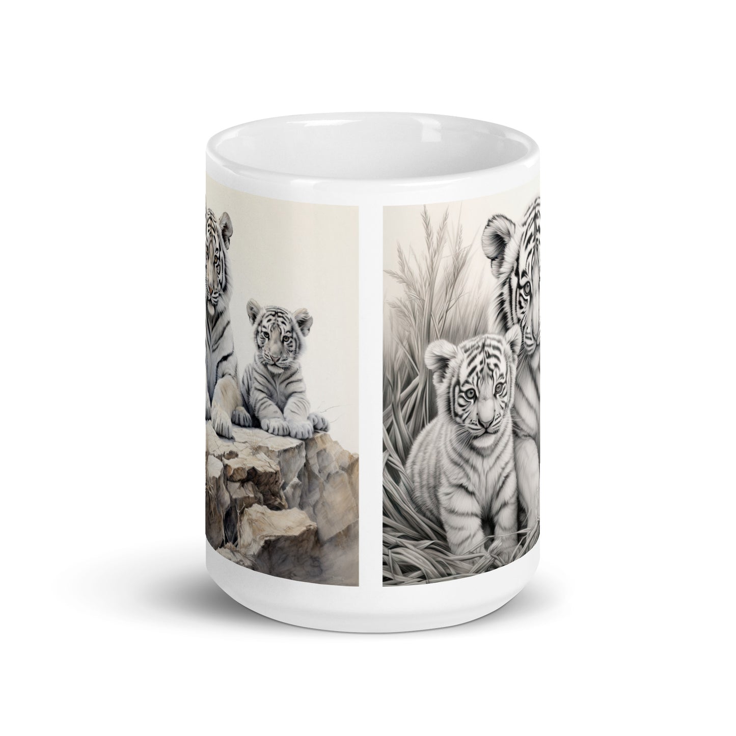 White glossy mug - Tiger with Cubs 1