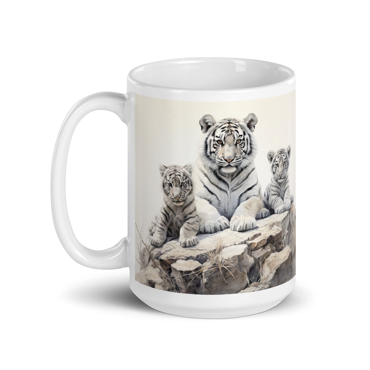 White glossy mug - Tiger with Cubs 1