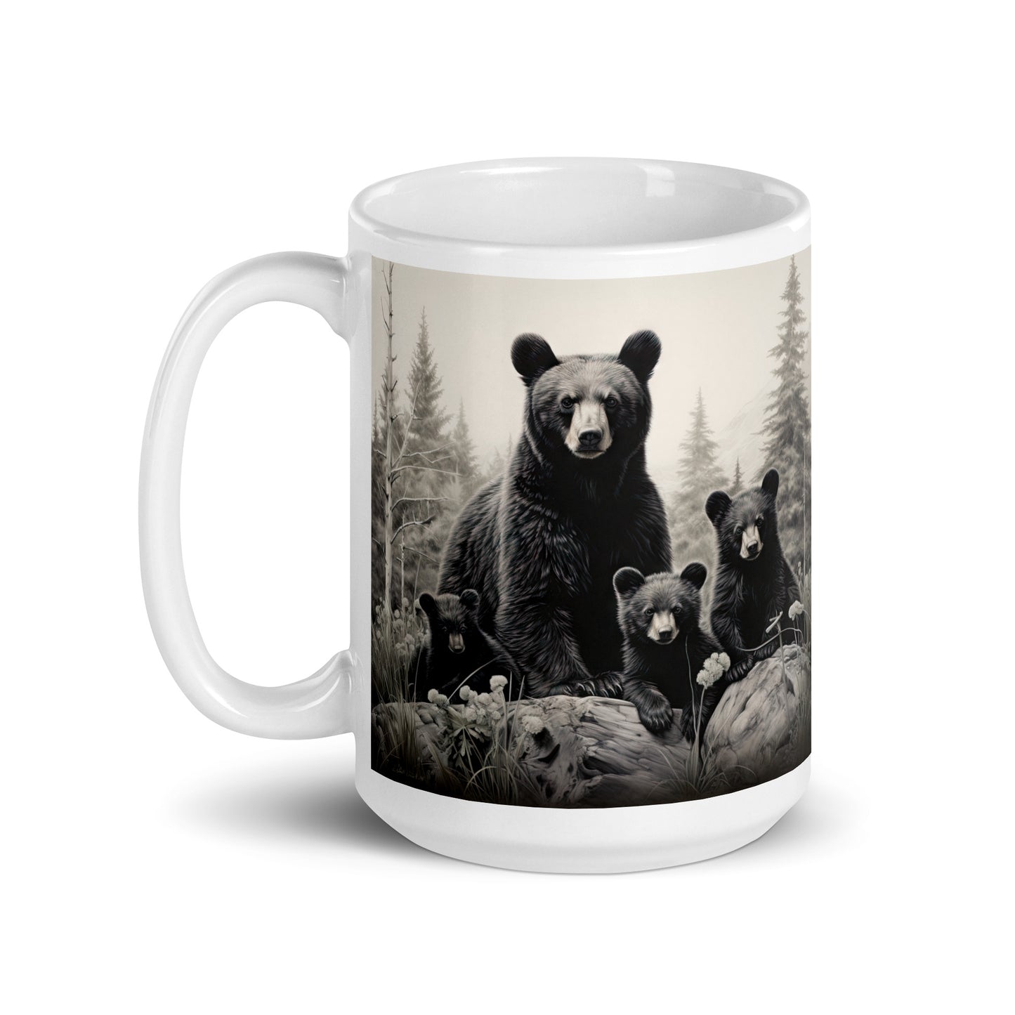 White glossy mug - Bear with Cubs 1