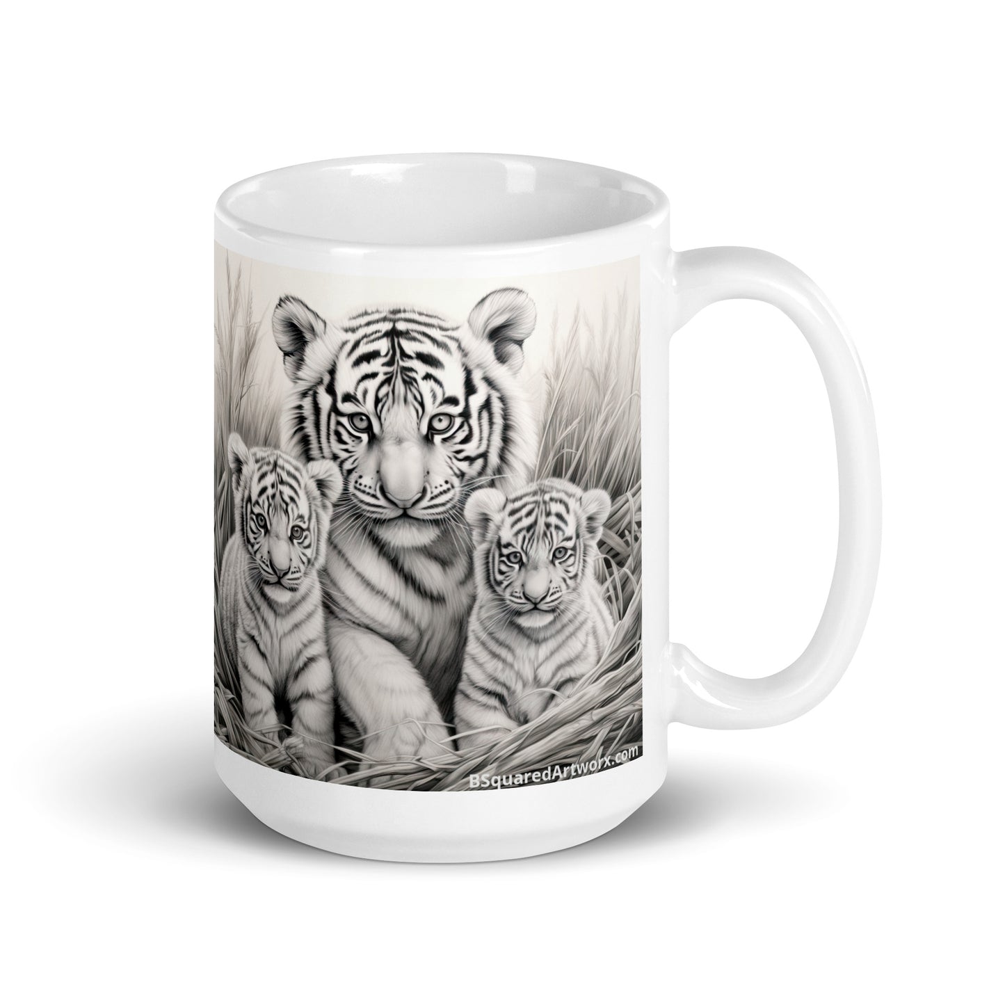 White glossy mug - Tiger with Cubs 1