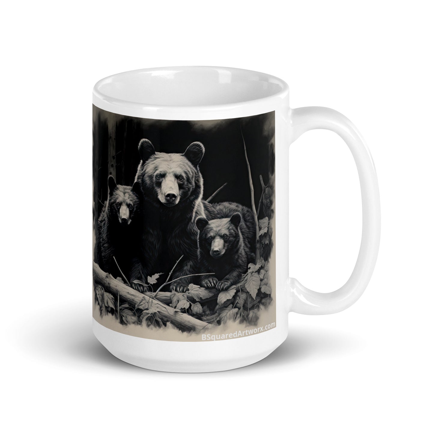 White glossy mug - Bear with Cubs 1