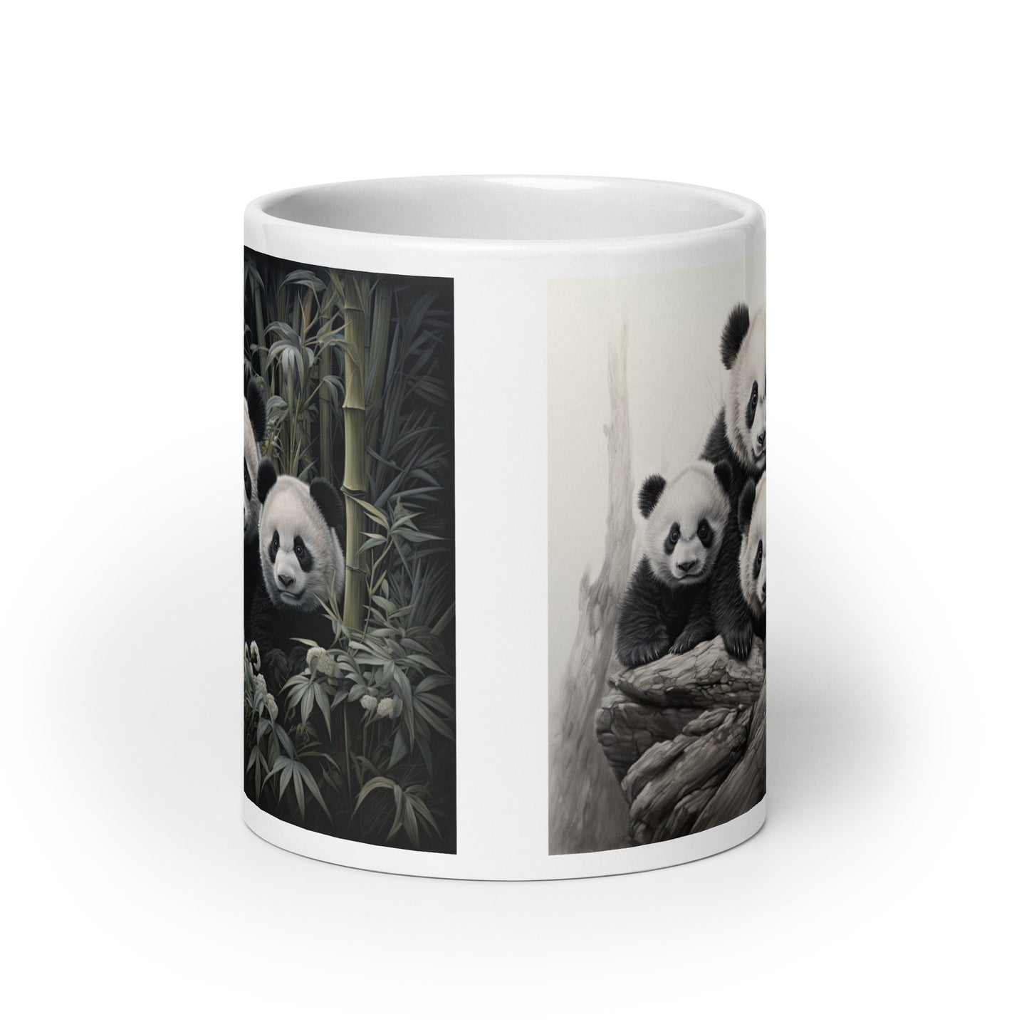 White glossy mug - Panda with Cubs 1
