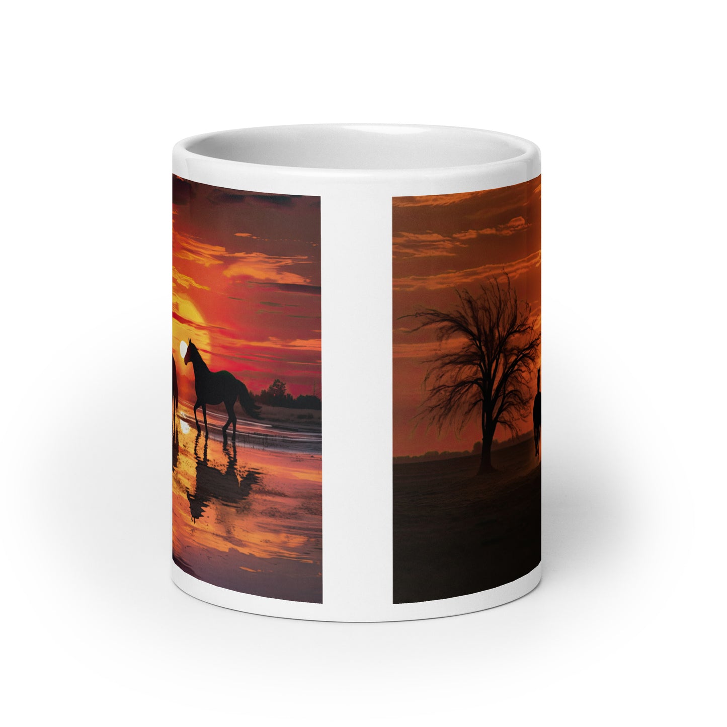 White glossy mug - Horses at Sunset 1