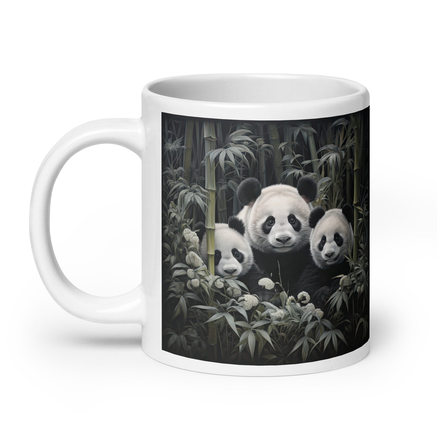 White glossy mug - Panda with Cubs 1