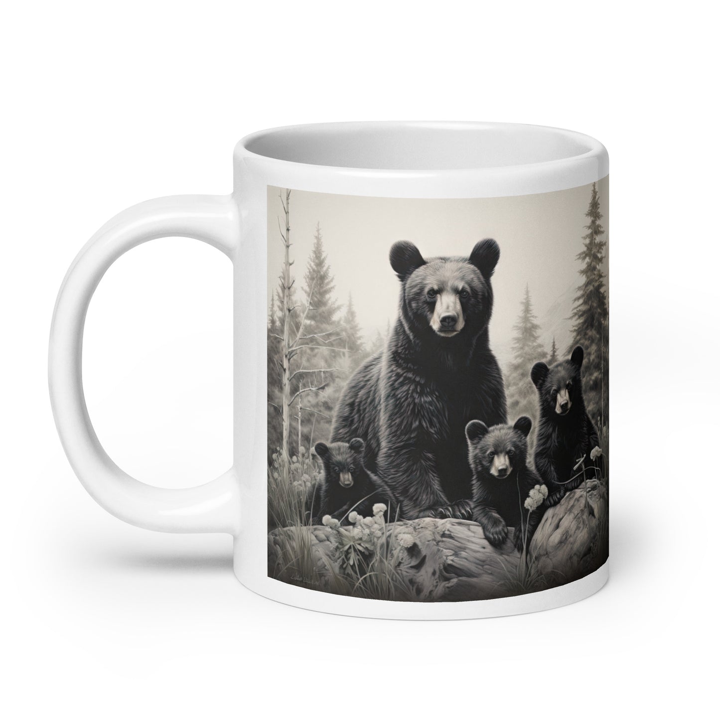 White glossy mug - Bear with Cubs 1