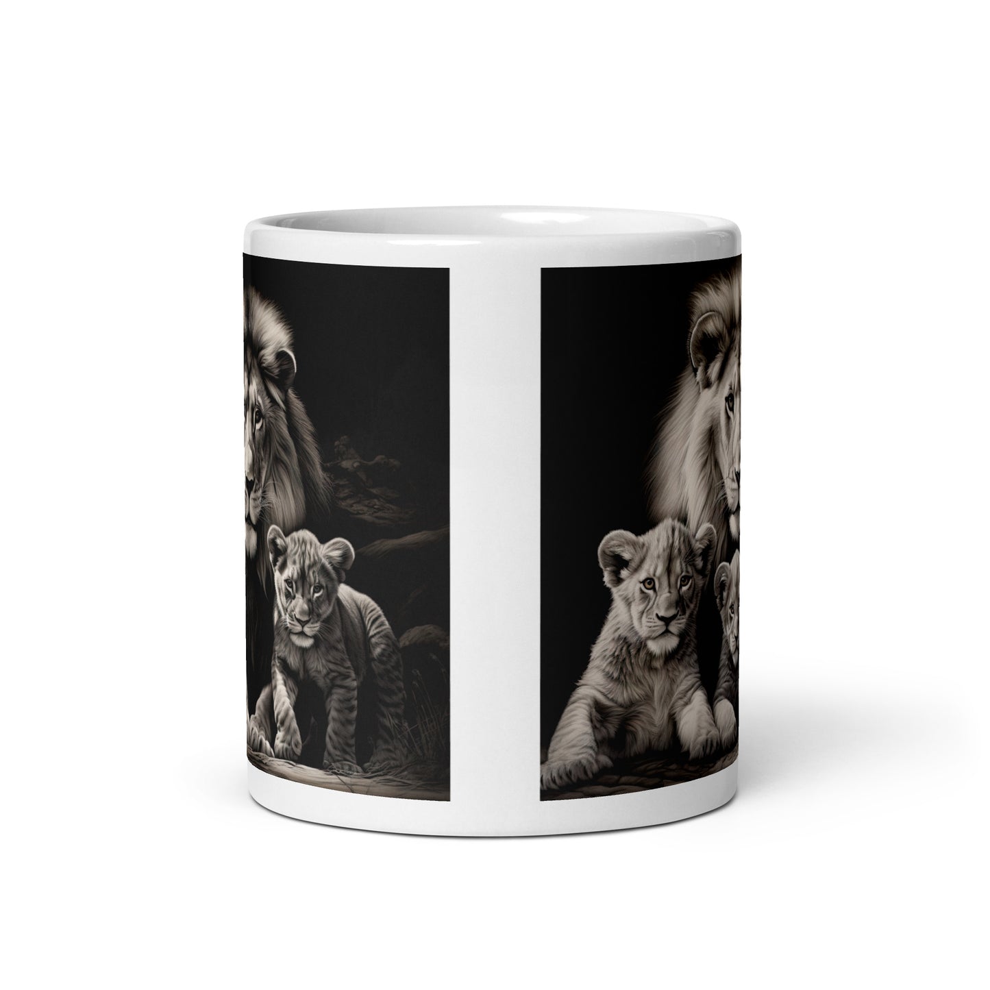White glossy mug - Male Lion with Cubs 1