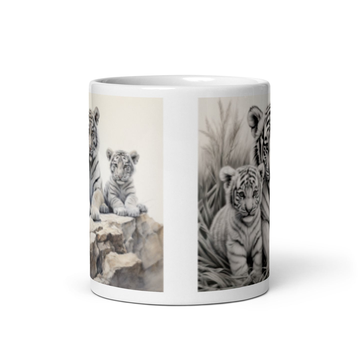 White glossy mug - Tiger with Cubs 1