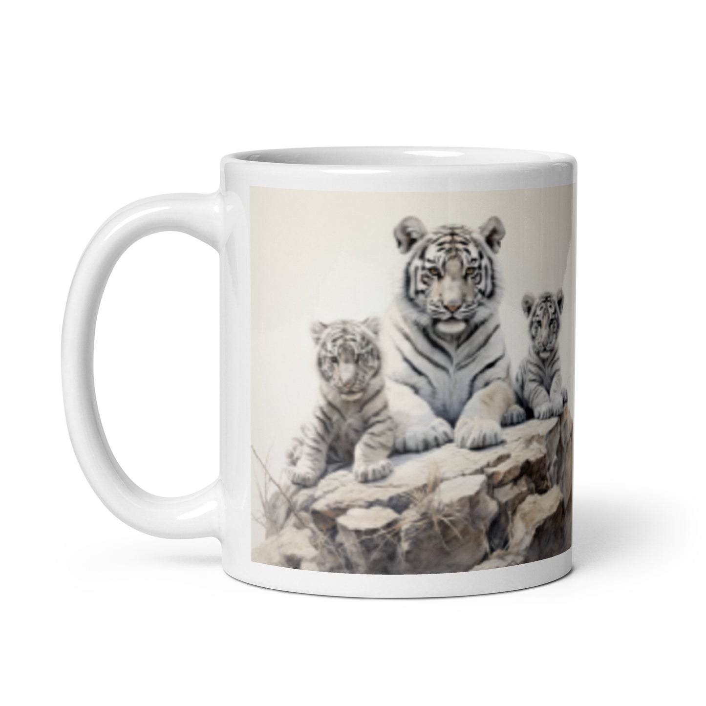 White glossy mug - Tiger with Cubs 1
