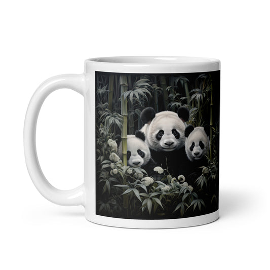 White glossy mug - Panda with Cubs 1