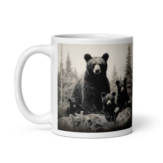 White glossy mug - Bear with Cubs 1