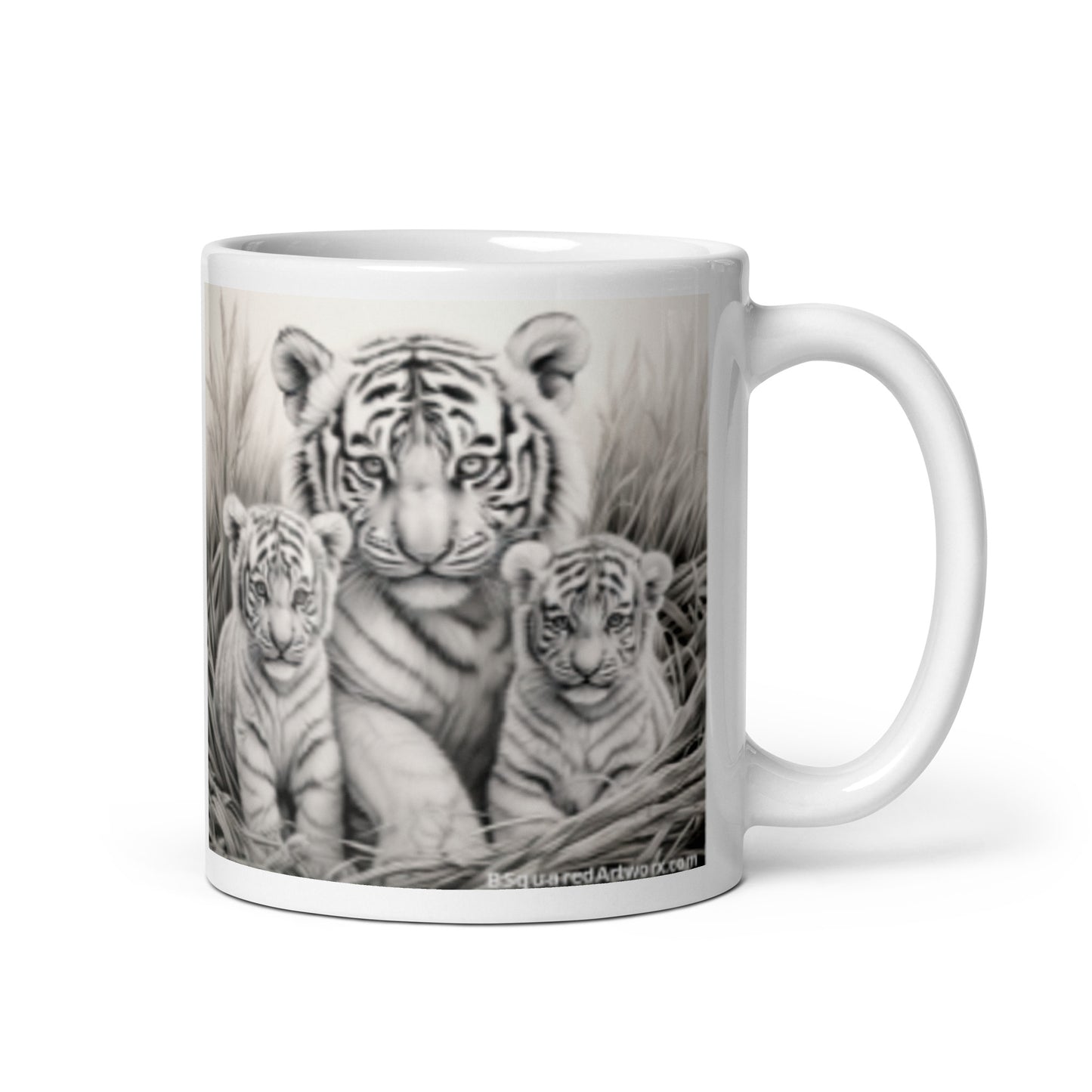 White glossy mug - Tiger with Cubs 1