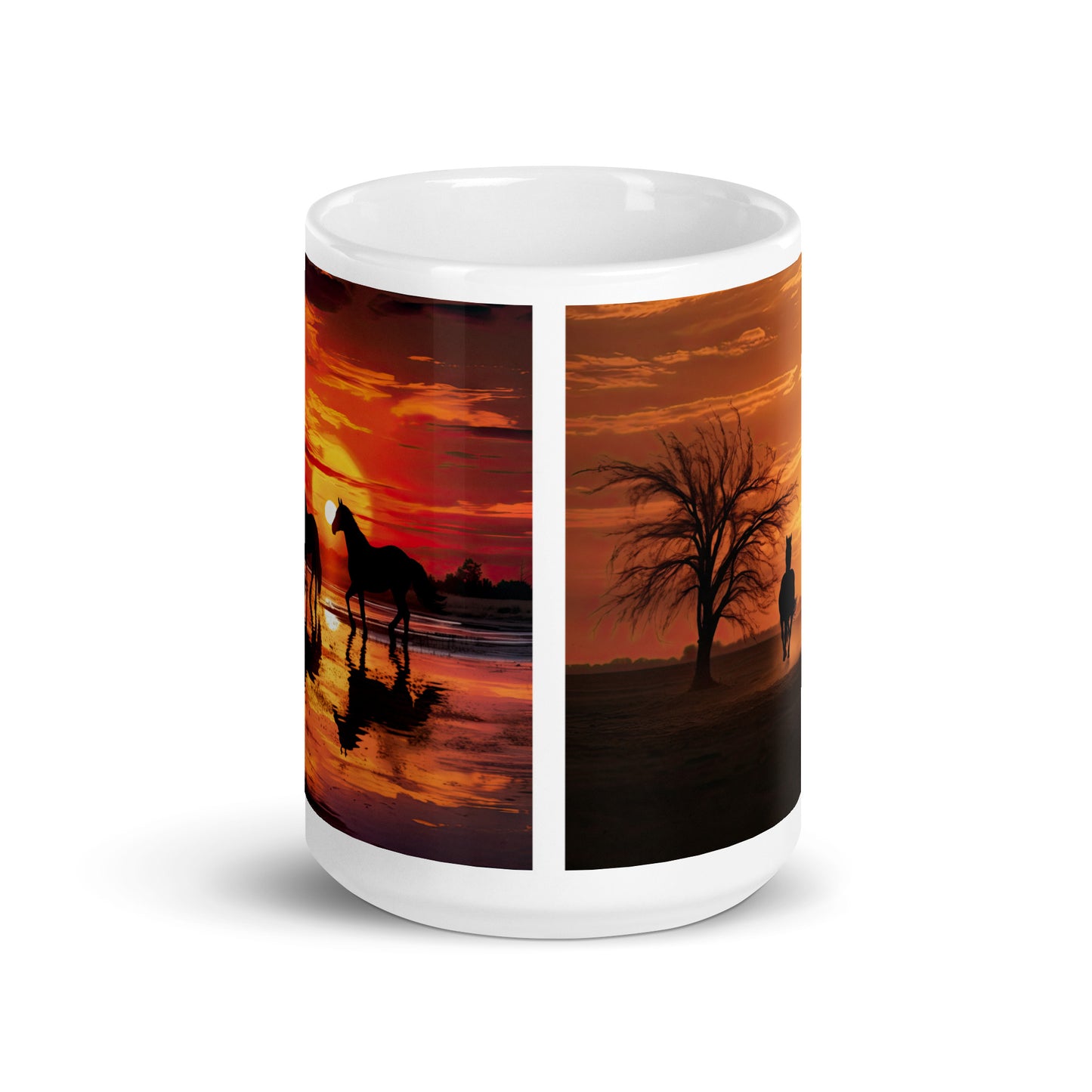 White glossy mug - Horses at Sunset 1