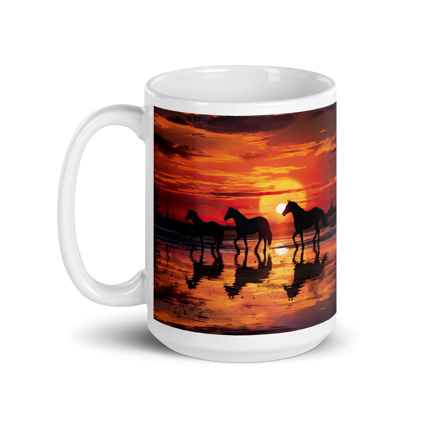 White glossy mug - Horses at Sunset 1