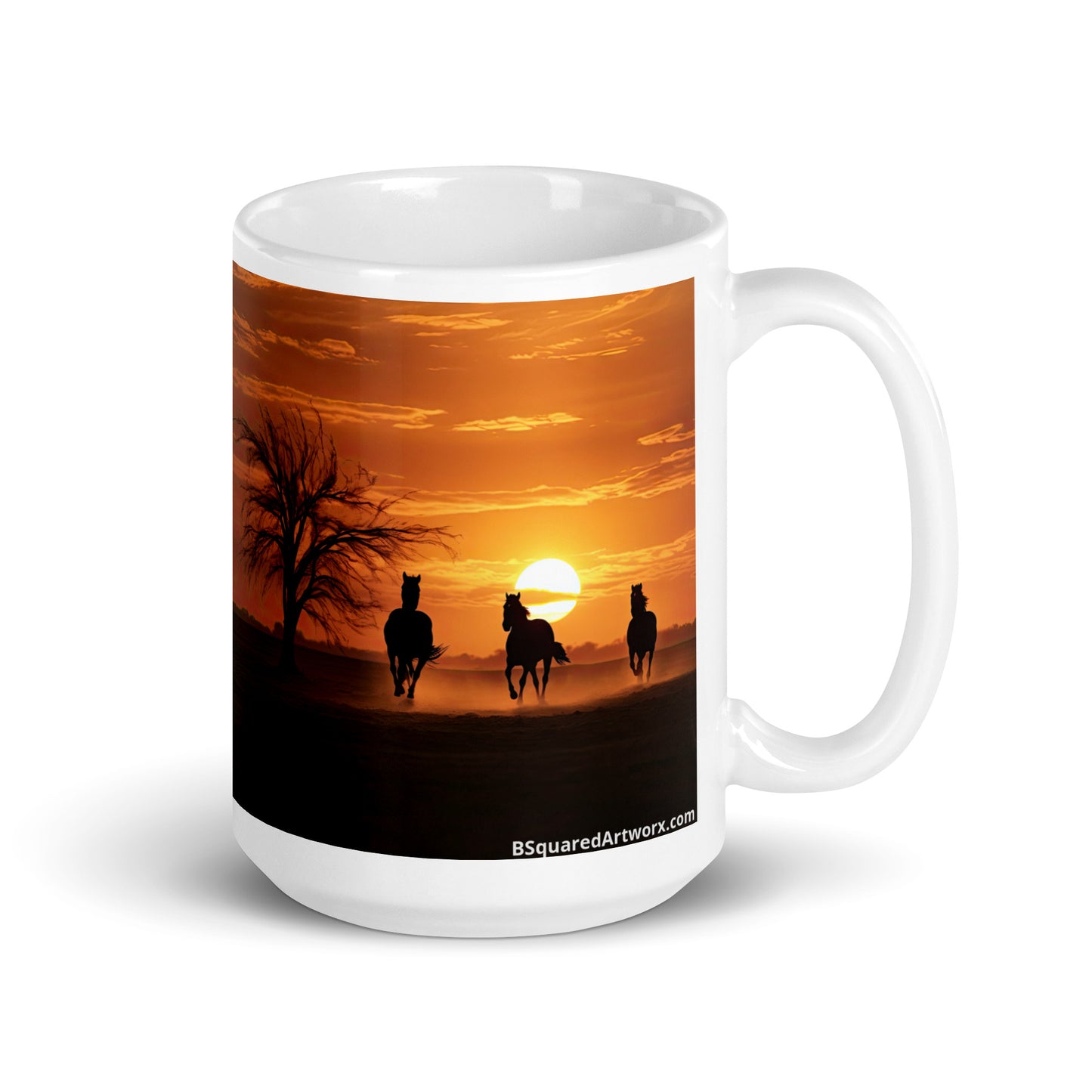 White glossy mug - Horses at Sunset 1