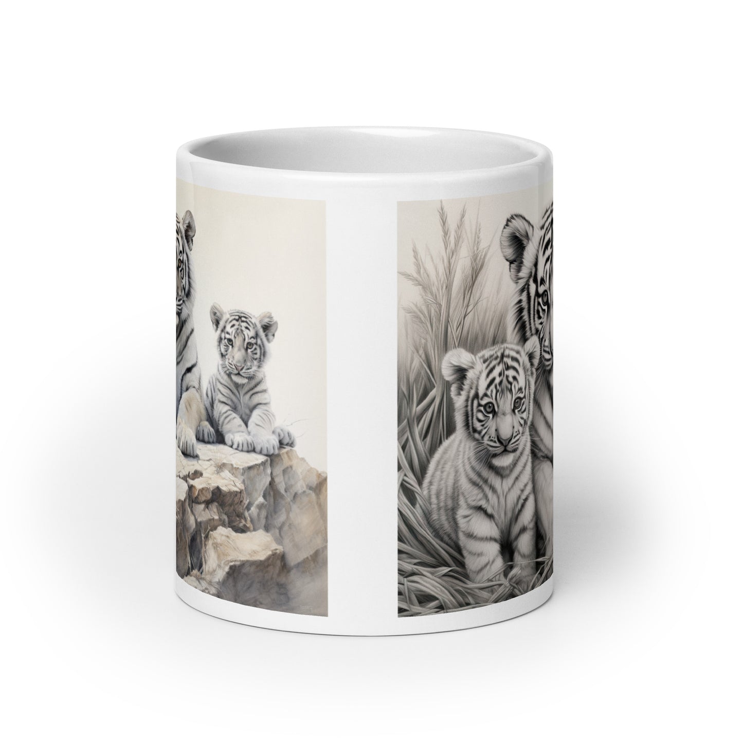 White glossy mug - Tiger with Cubs 1