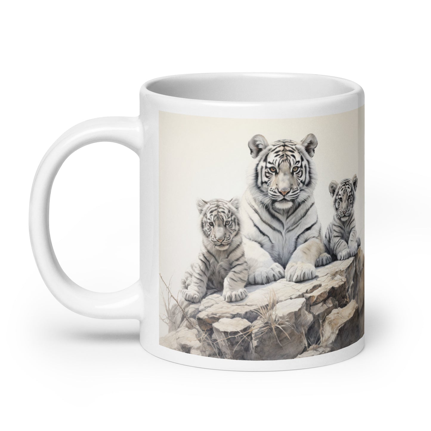 White glossy mug - Tiger with Cubs 1