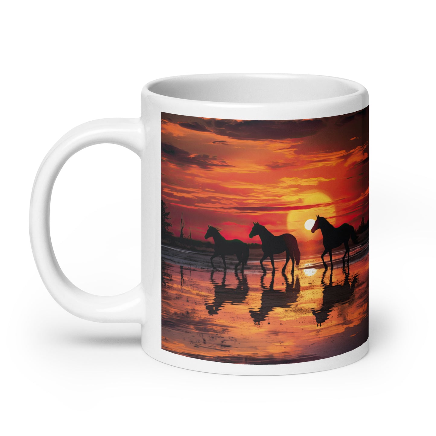 White glossy mug - Horses at Sunset 1