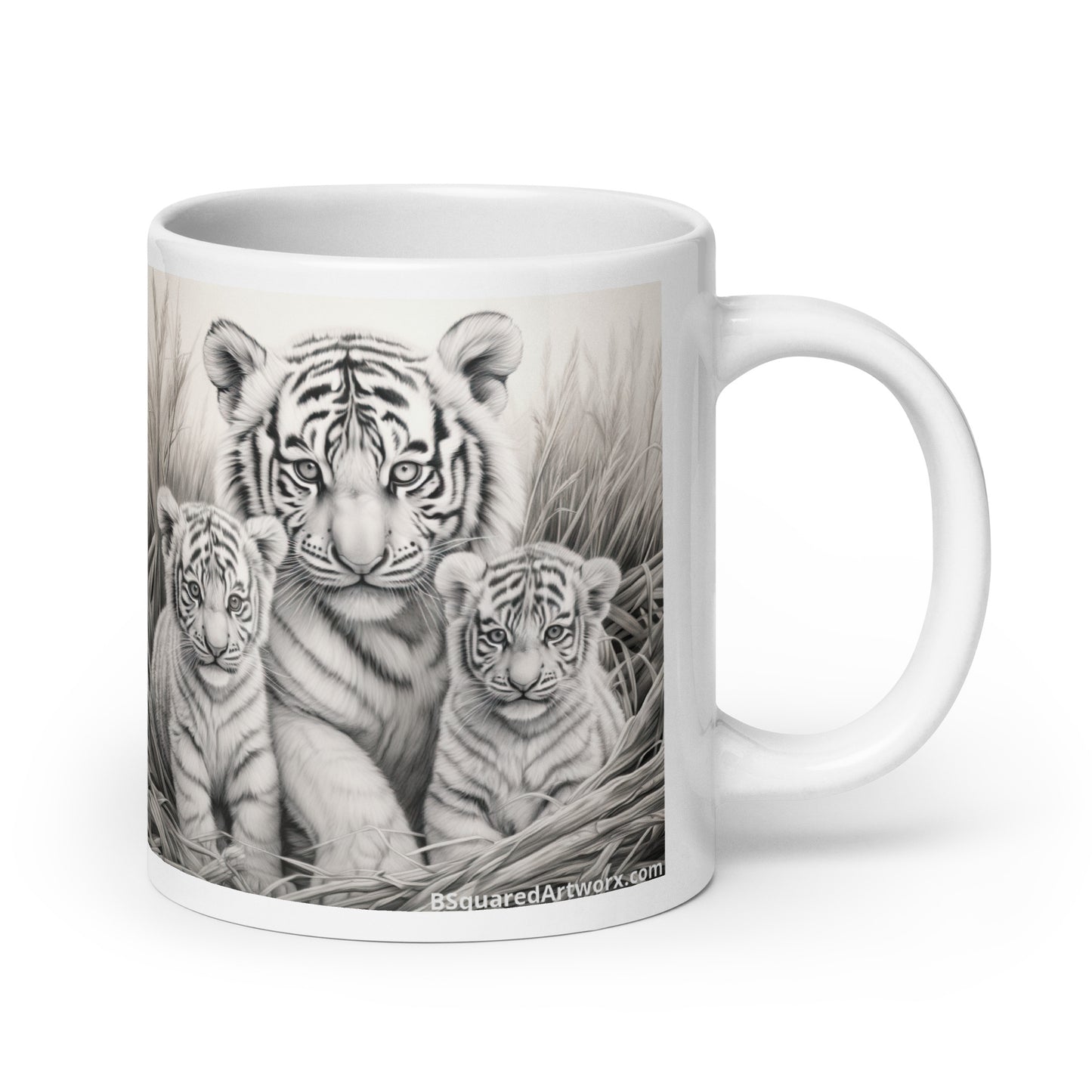 White glossy mug - Tiger with Cubs 1