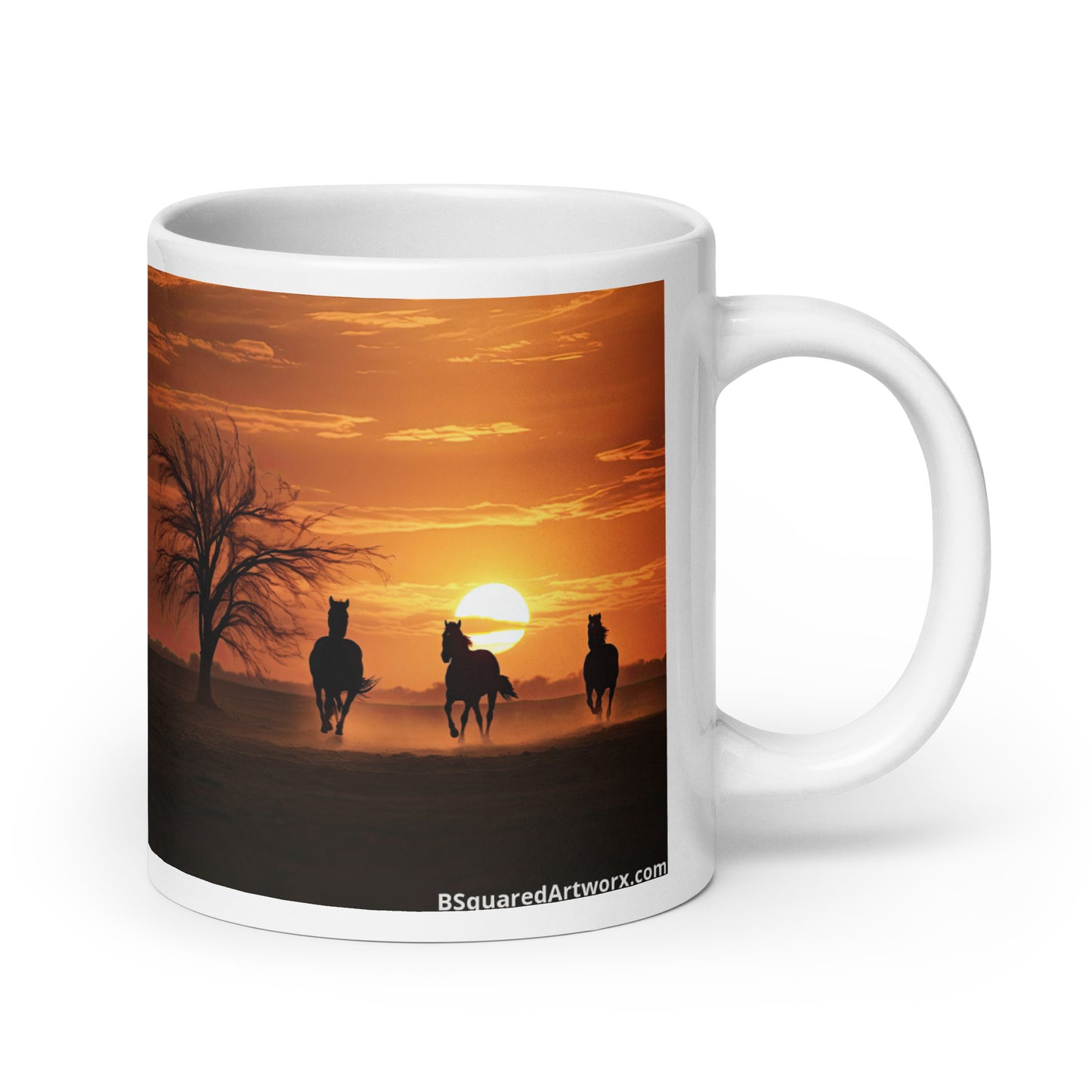White glossy mug - Horses at Sunset 1